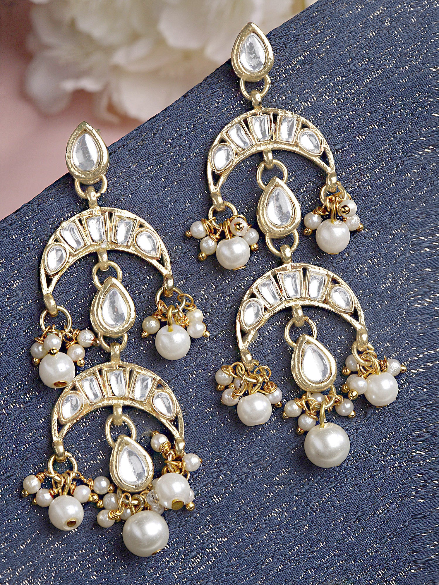 Karatcart Gold Plated Pearl and Drop Kundan Studded Dangler Earrings for Women - view 3