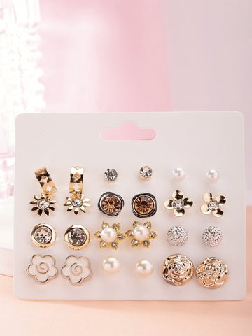 Bohey by KARATCART Set of 12 Gold and Silver Contemporary Studs Earrings Combo