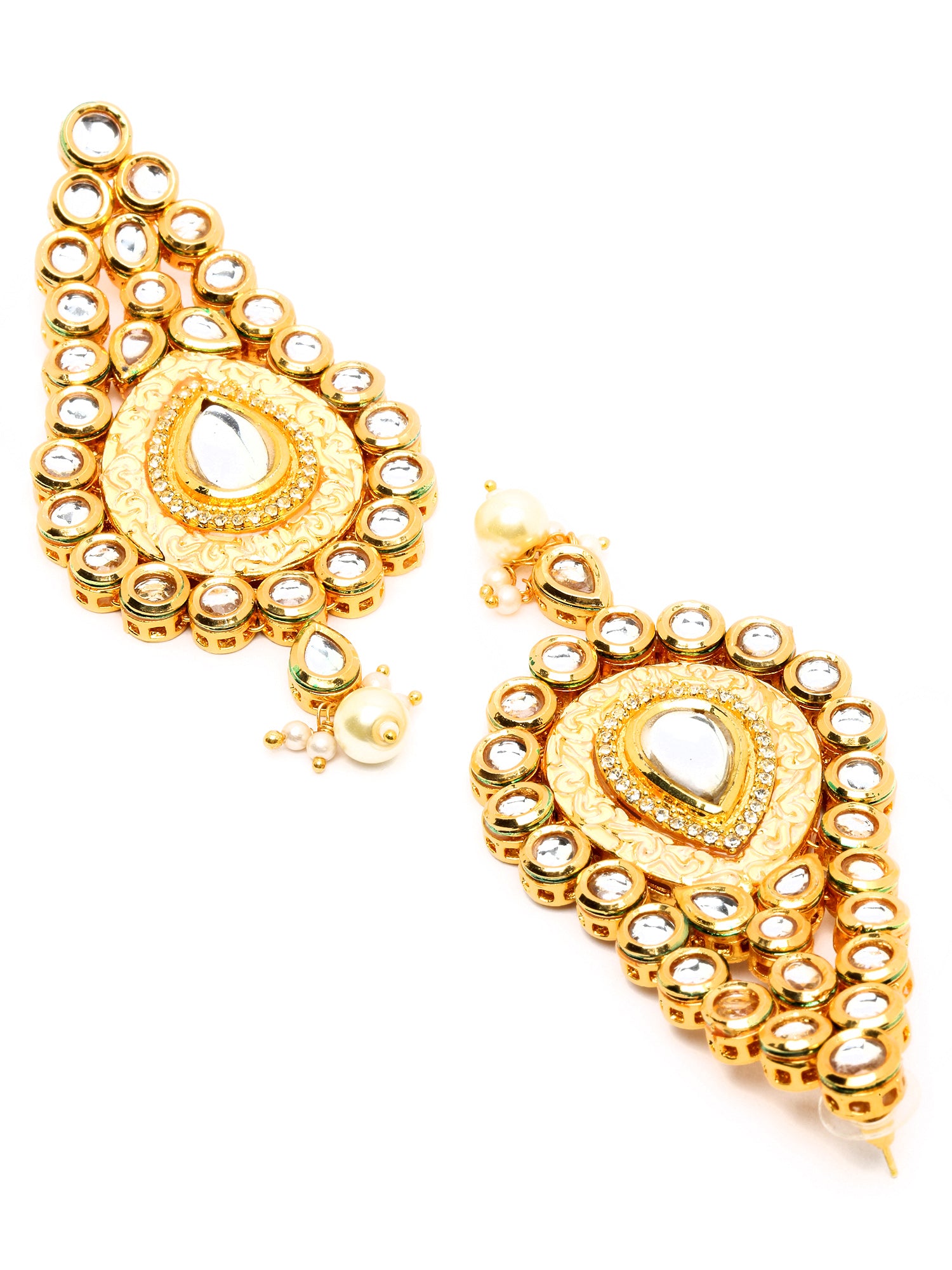 Karatcart Gold Plated Polki Kundan Studded Dangler Earrings for Women - view 5
