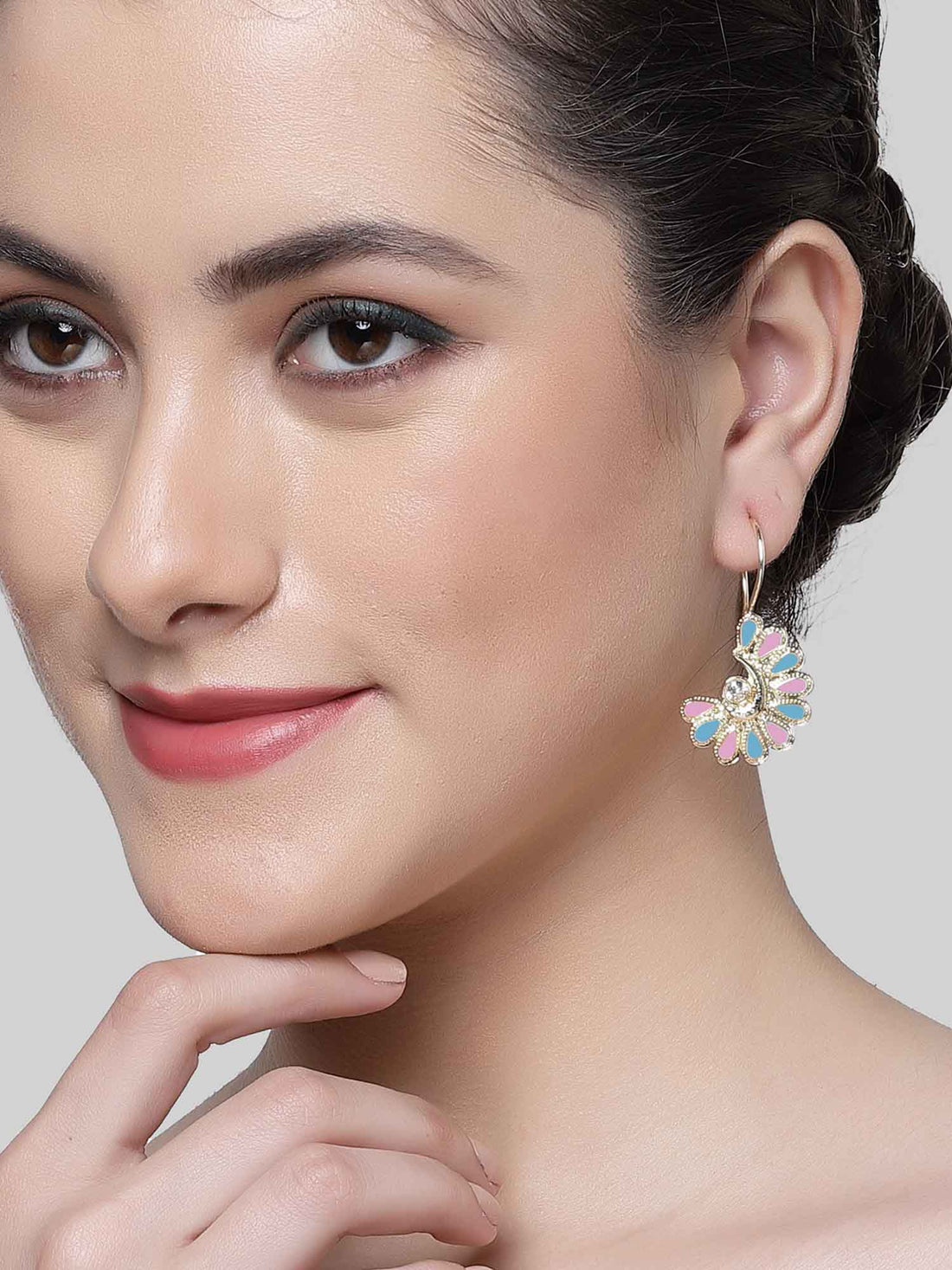 Karatcart Gold Plated Pink and Light Blue Meena Drop Earring for Women