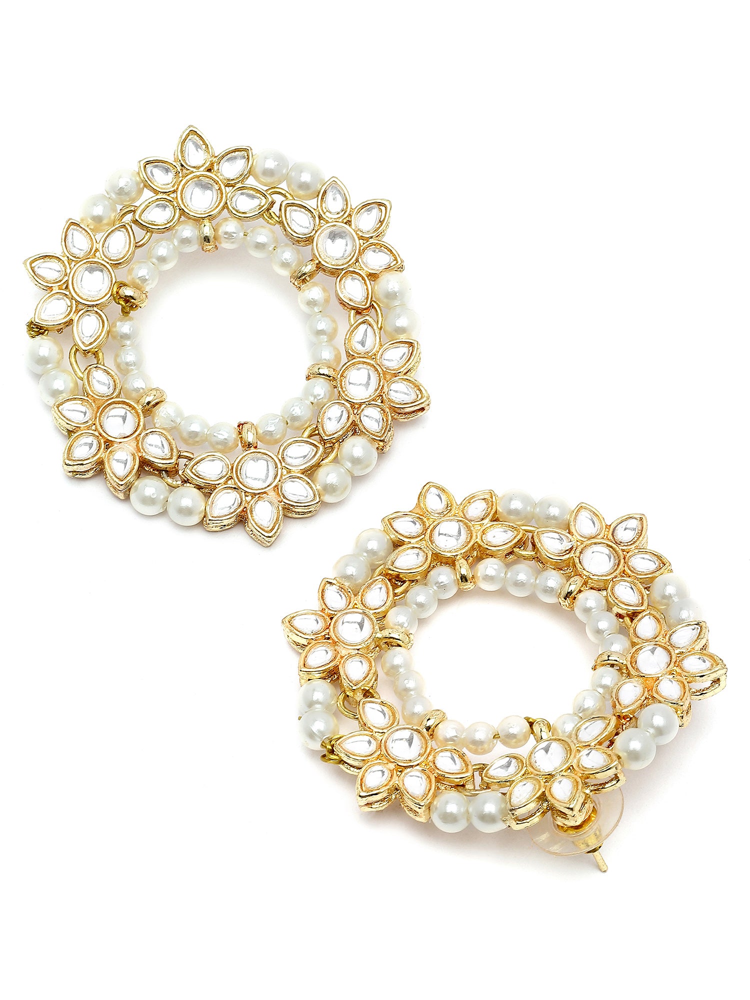 Karatcart Gold Plated Pearl and Floral Kundan Studded Hoop Earring for Women - view 5