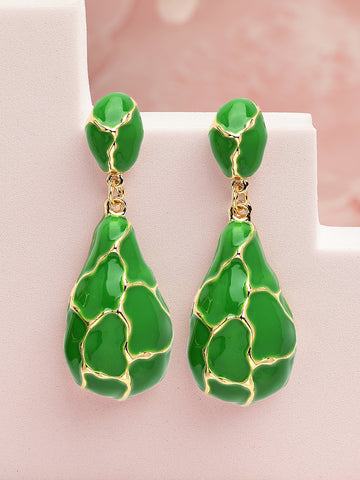 Bohey by KARATCART Green Enamel Gold Plated Dragon Egg Drop Earrings for Women