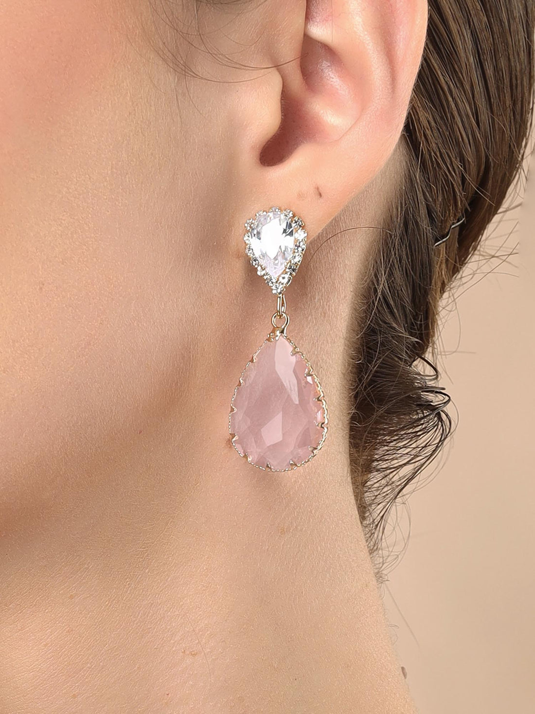 Bohey by KARATCART Gold-Plated Contemporary Pink Drop Earrings for Women