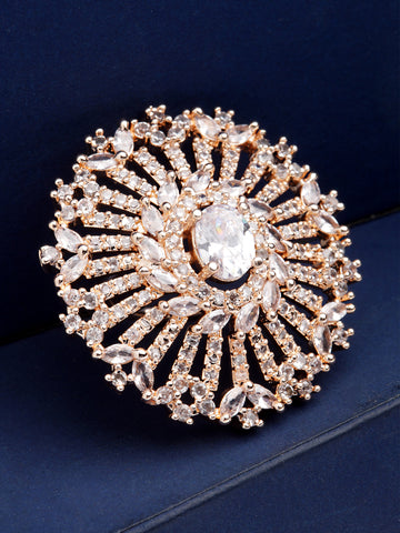 Karatcart Rose Gold Plated White CZ Studded Cocktail Ring for Women