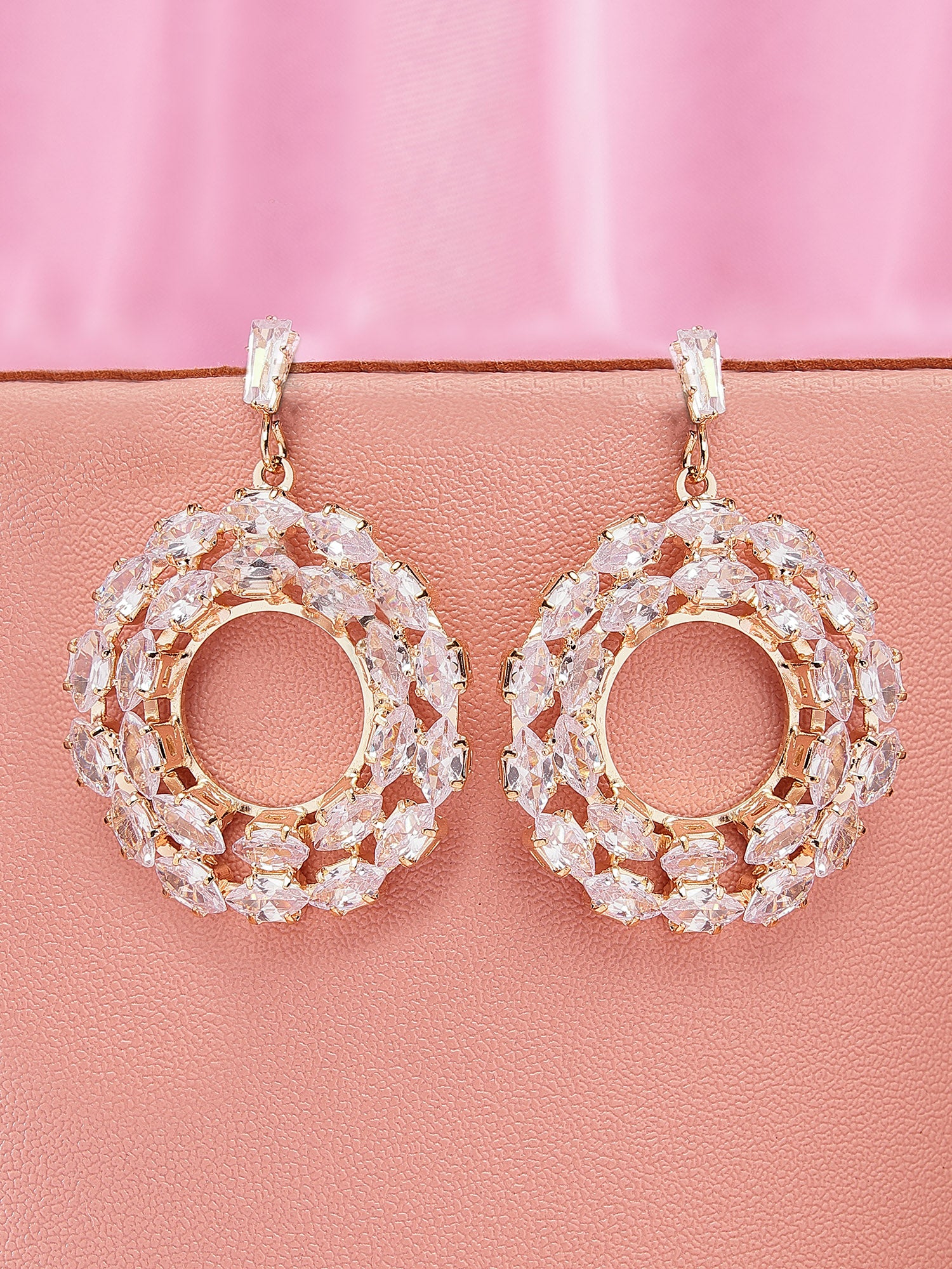 Bohey by KARATCART Gold Plated Cubic Zirconia Round Dangler Earrings for Women