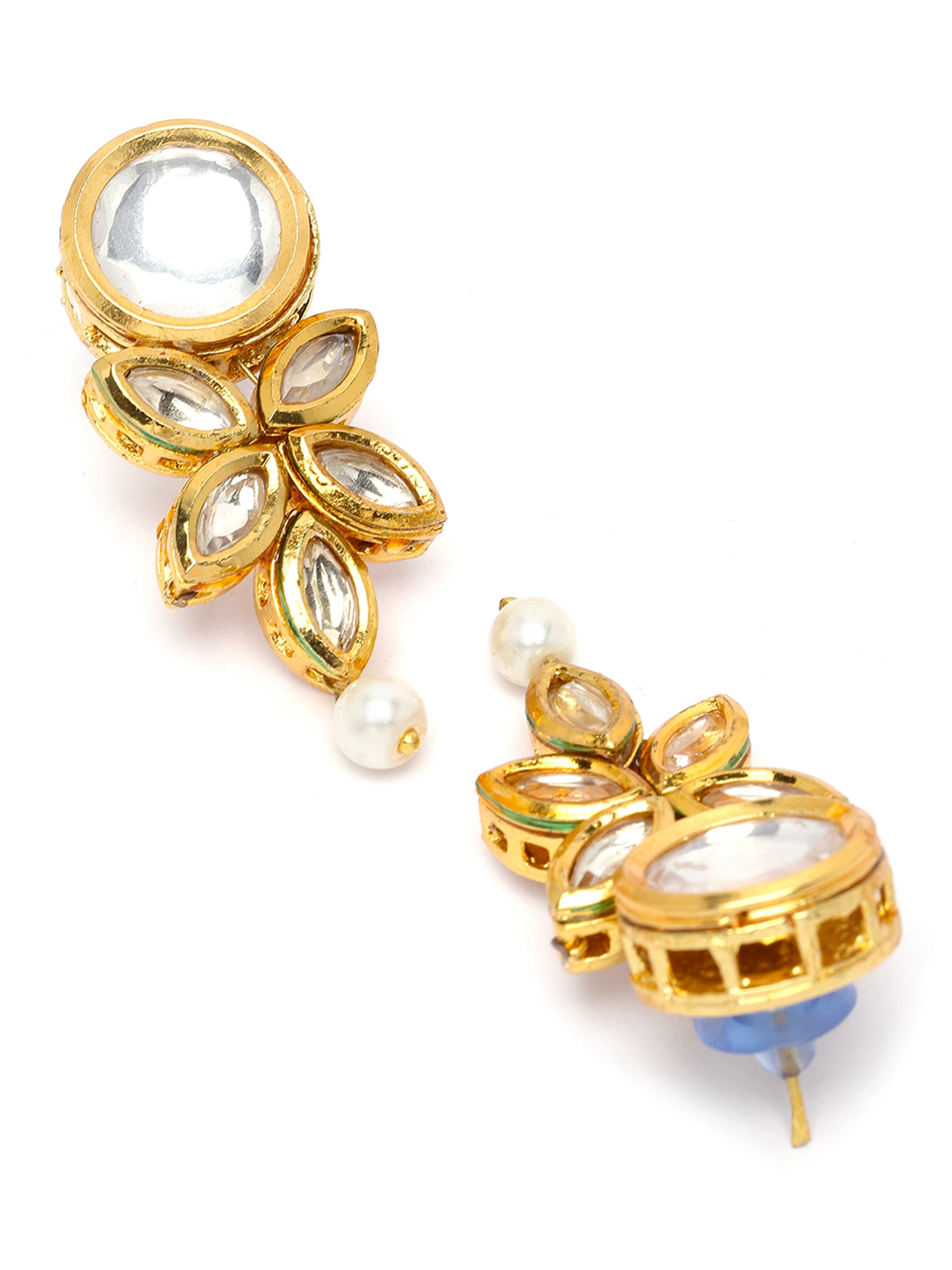 Karatcart Gold Plated Floral Polki Kundan and Pearl Drop Earring for Women - view 5