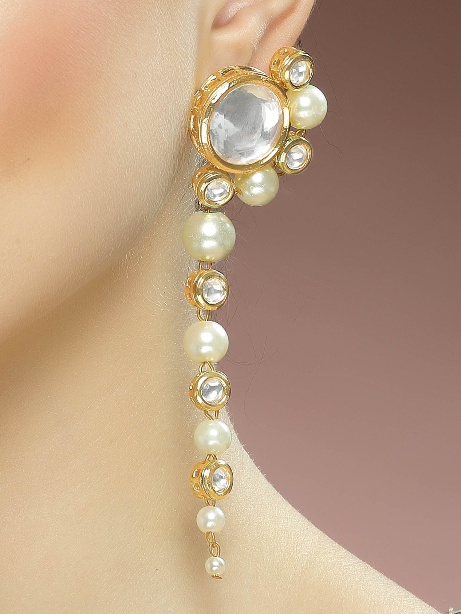 Karatcart Polki Kundan Peal Drop Earrings for Women