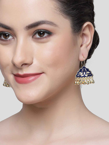 Karatcart Gold Plated Blue Meena Peacock Design Drop Earring for Women