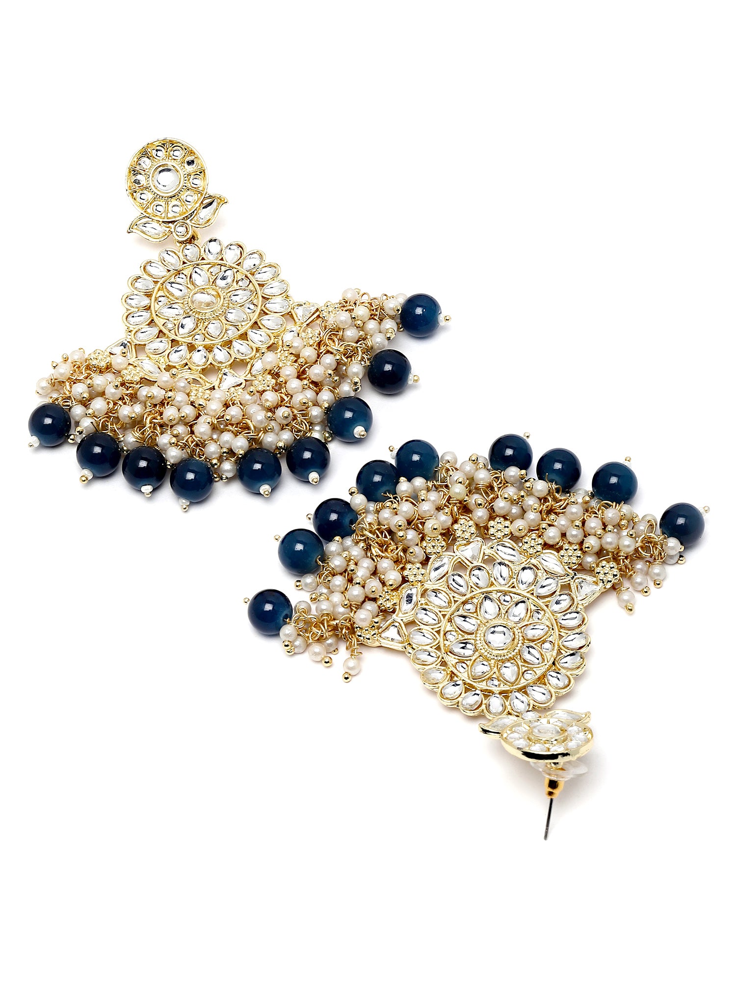 Karatcart Gold Plated Blue Beads and Pearl Studded Kundan Dangler Earrings for Women - view 5