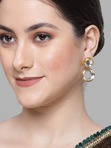 Karatcart Gold Round Polki Kundan Drop Earring for Women