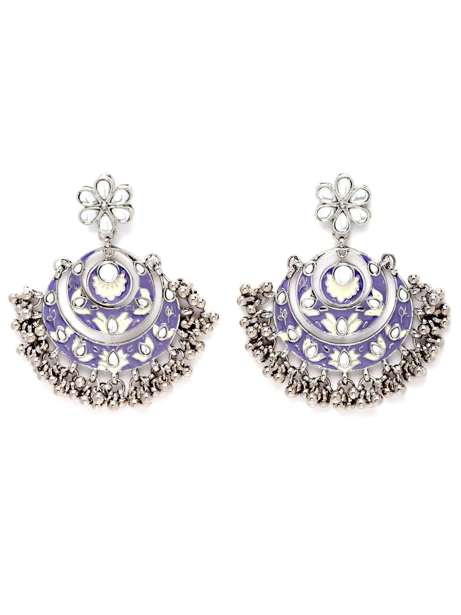 KARATCART Oxidised Silver Kundan Chandbali Purple Earrings for Women