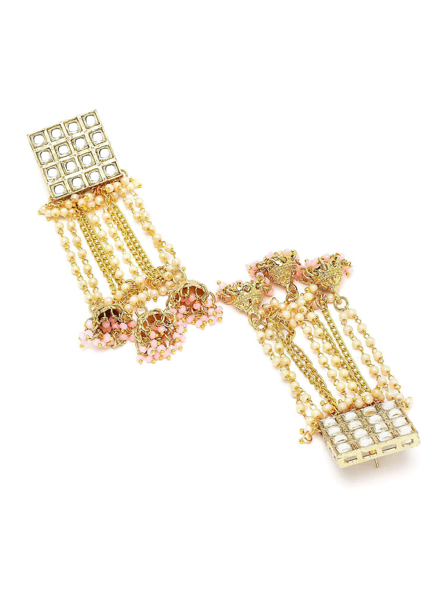 Karatcart Gold Plated Square Kundan Jhumki and Pearl Chain Drop Earrings for Women - view 5