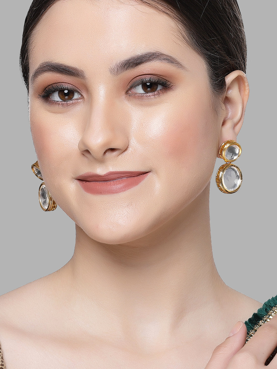 Karatcart Gold Round Polki Kundan Drop Earring for Women