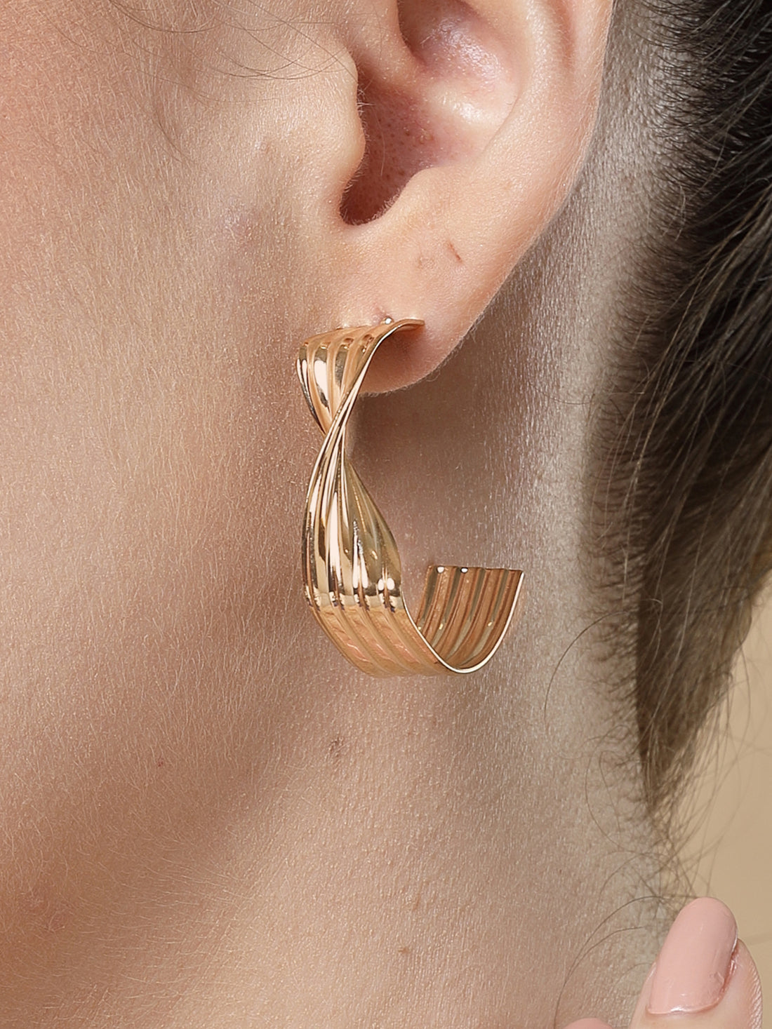 Bohey by KARATCART Gold Plated Twisted Contemporary Half Hoop Earrings for Women