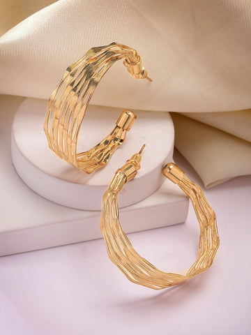 Bohey by KARATCART Gold Plated Contemporary Multi-Layer Half Hoop Earrings