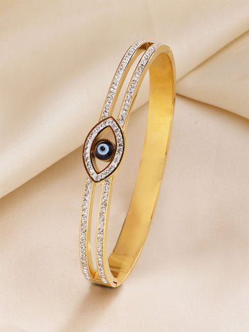 Bohey by KARATCART Gold-Plated Evil Eye Cubic Zirconia Studded Bangle-Style Bracelet for Women