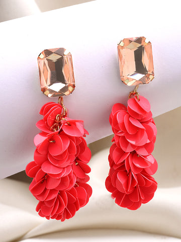 Bohey by KARATCART Gold-Plated Contemporary Pink Drop Earrings for Women