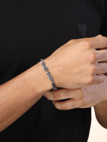 Bohey by KARATCART Men Silver and Black Link Bracelet