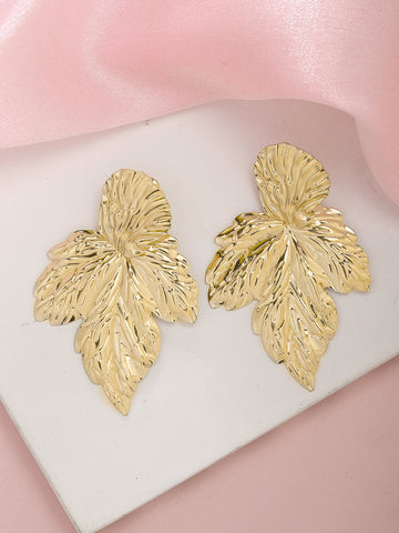 Bohey by KARATCART Gold Plated Leaf Design Dangler Earrings