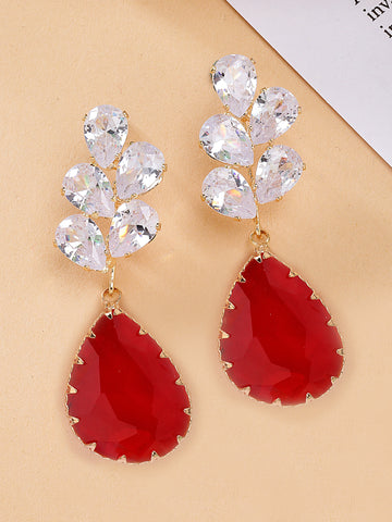 Bohey by KARATCART Gold-Plated Contemporary Red Drop Earrings for Women