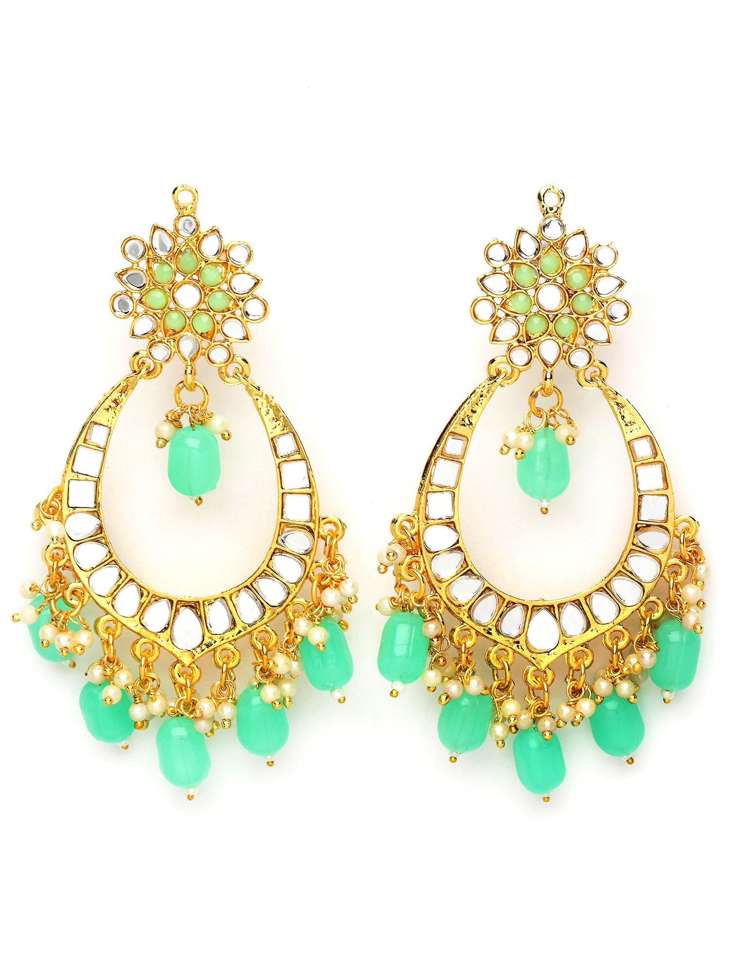 Karatcart Gold Plated Mirror and Light Green Tumble Studded Dangler Earrings for Women - view 4