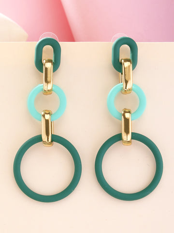 Bohey by KARATCART Green Matte Finish Link Dangler Earrings for Women