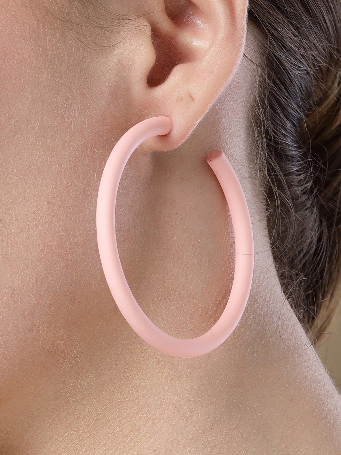 Bohey by KARATCART Matte Baby Pink Finish Half Hoop Earrings for Women