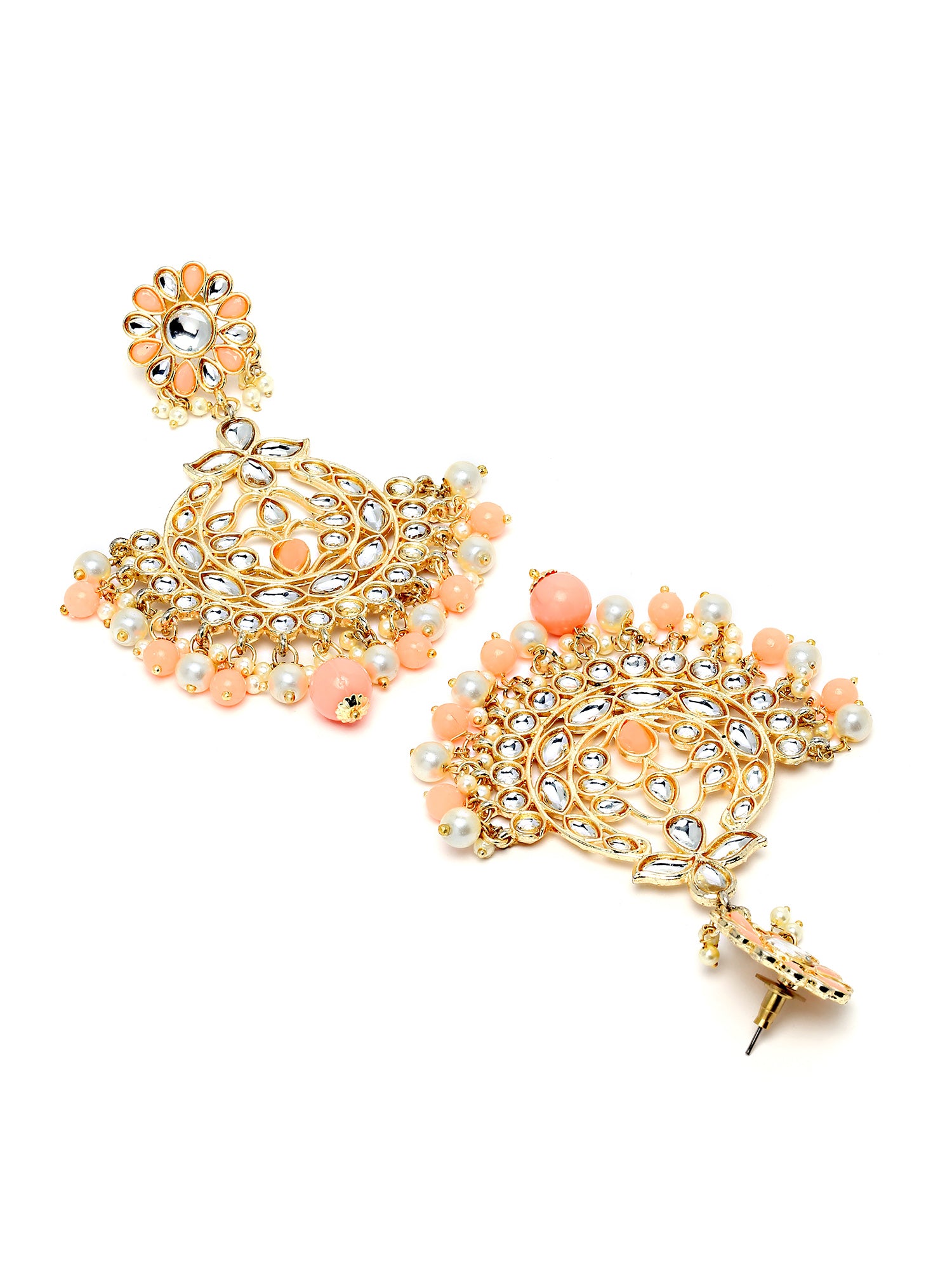 Karatcart Gold Plated Peach Beads and Pearl Studded Kundan Dangler Earrings for Women - view 5