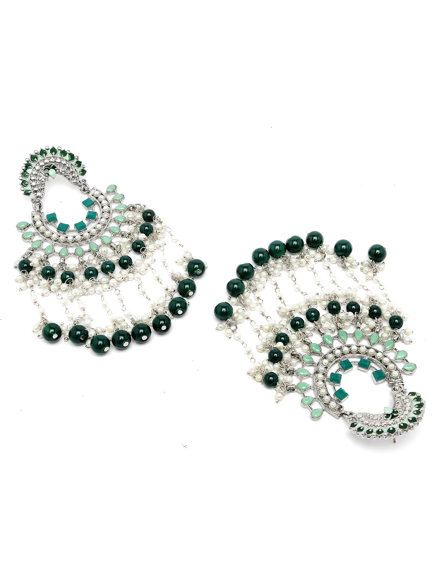 Karatcart Gold Plated Green Beads Kundan Dangler Earrings for Women - view 5