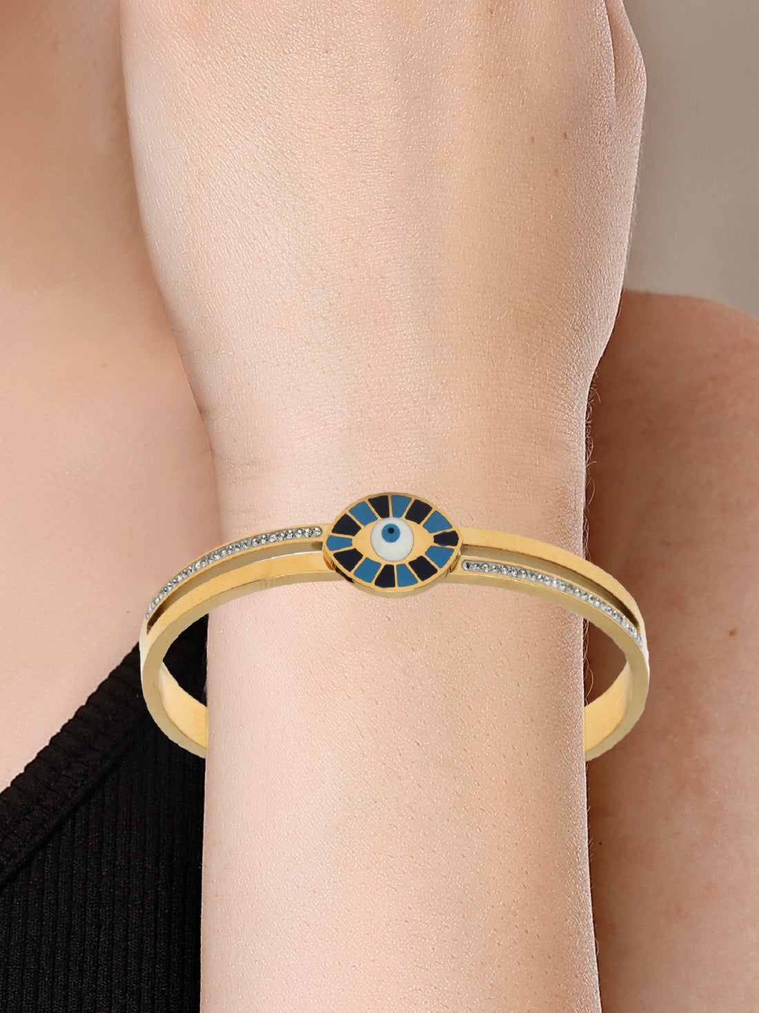 Bohey by KARATCART Gold-Plated Evil Eye Enamel Bangle-Style Bracelet for Women