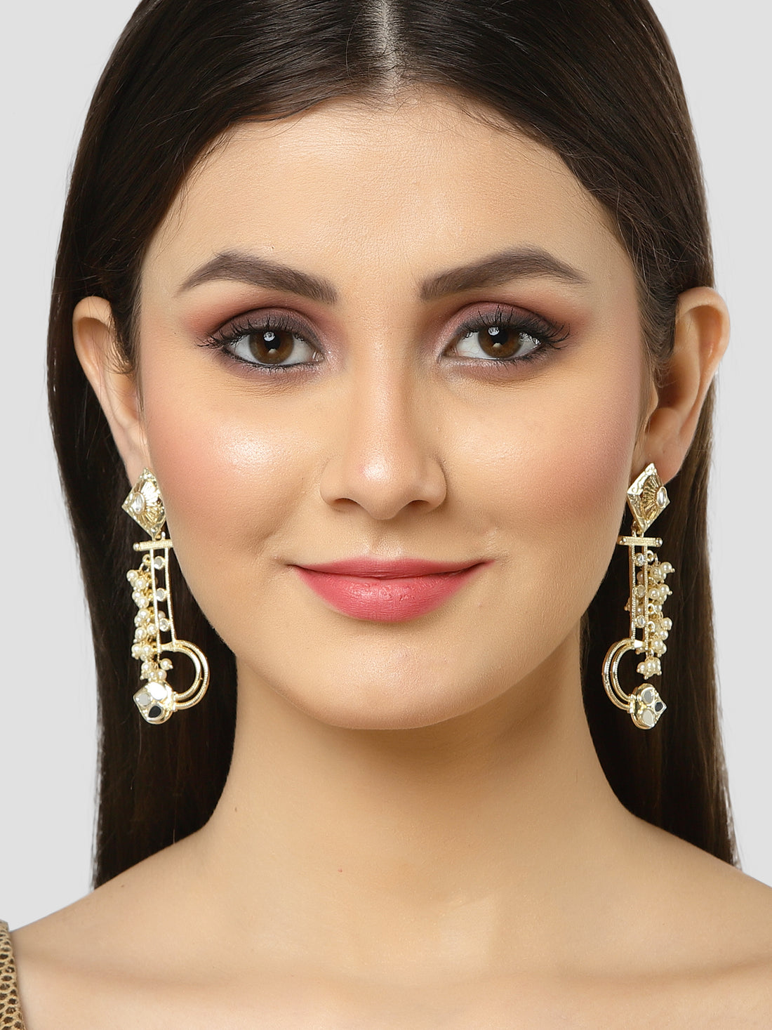 Karatcart Gold Plated Mirror Studded Pearl Dangler Earrings for Women