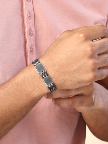 Bohey by KARATCART Black and Silver Link Bracelet for Men