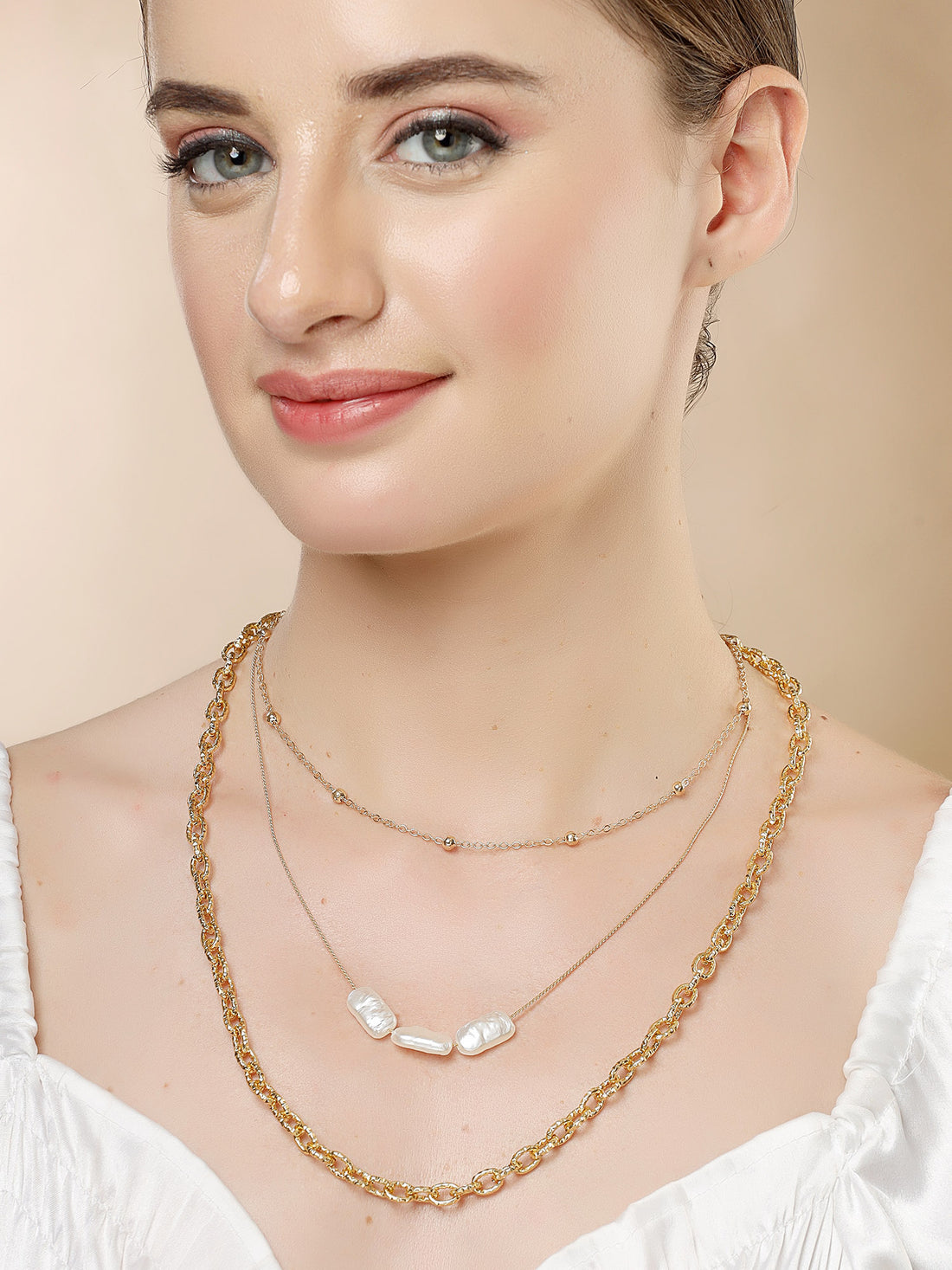 Bohey by KARATCART Gold-Plated Pearl Multilayer Chain Necklace for Women