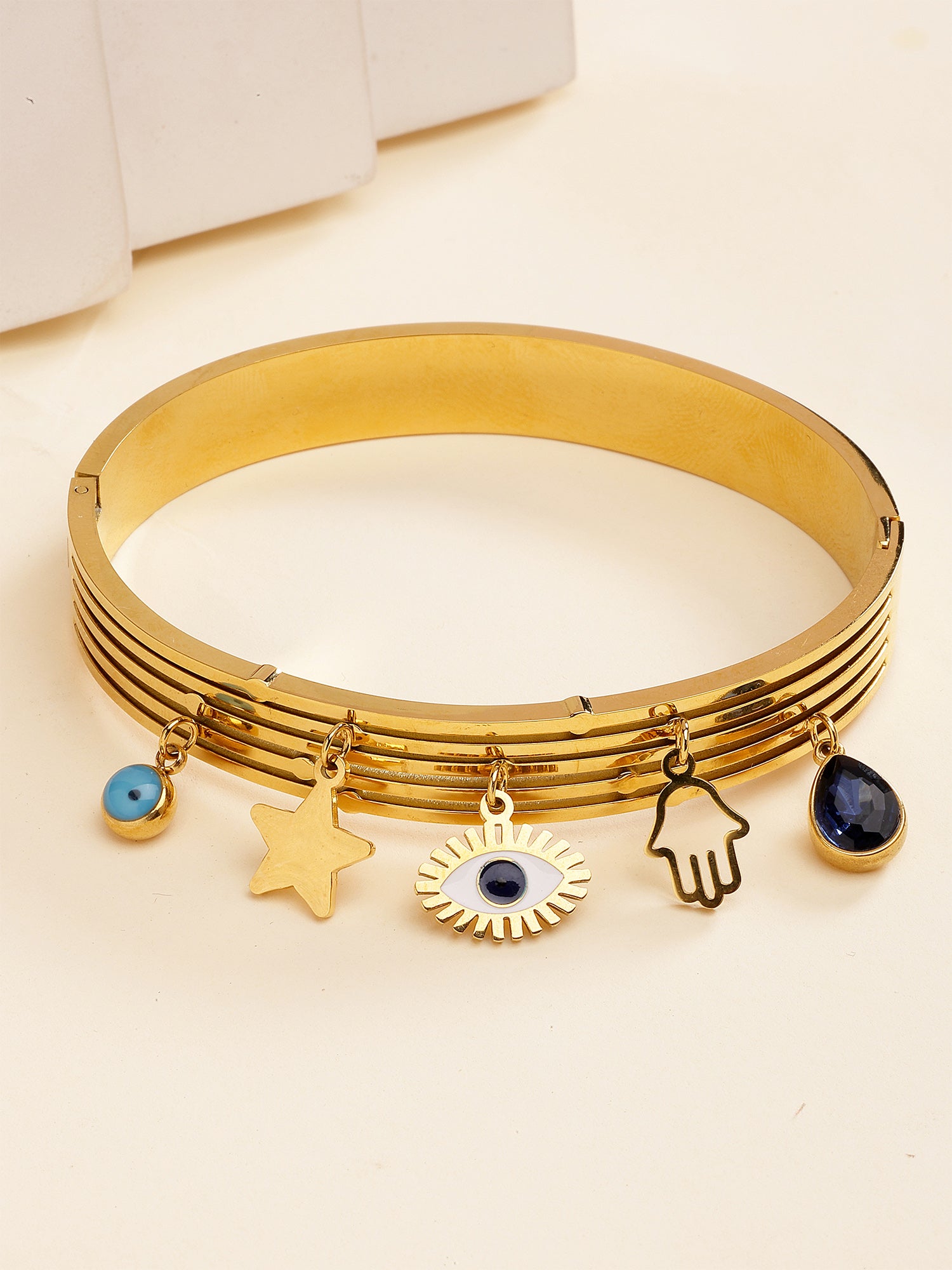 Bohey by KARATCART Gold-Plated Evil Eye Enamel Bangle-Style Bracelet for Women