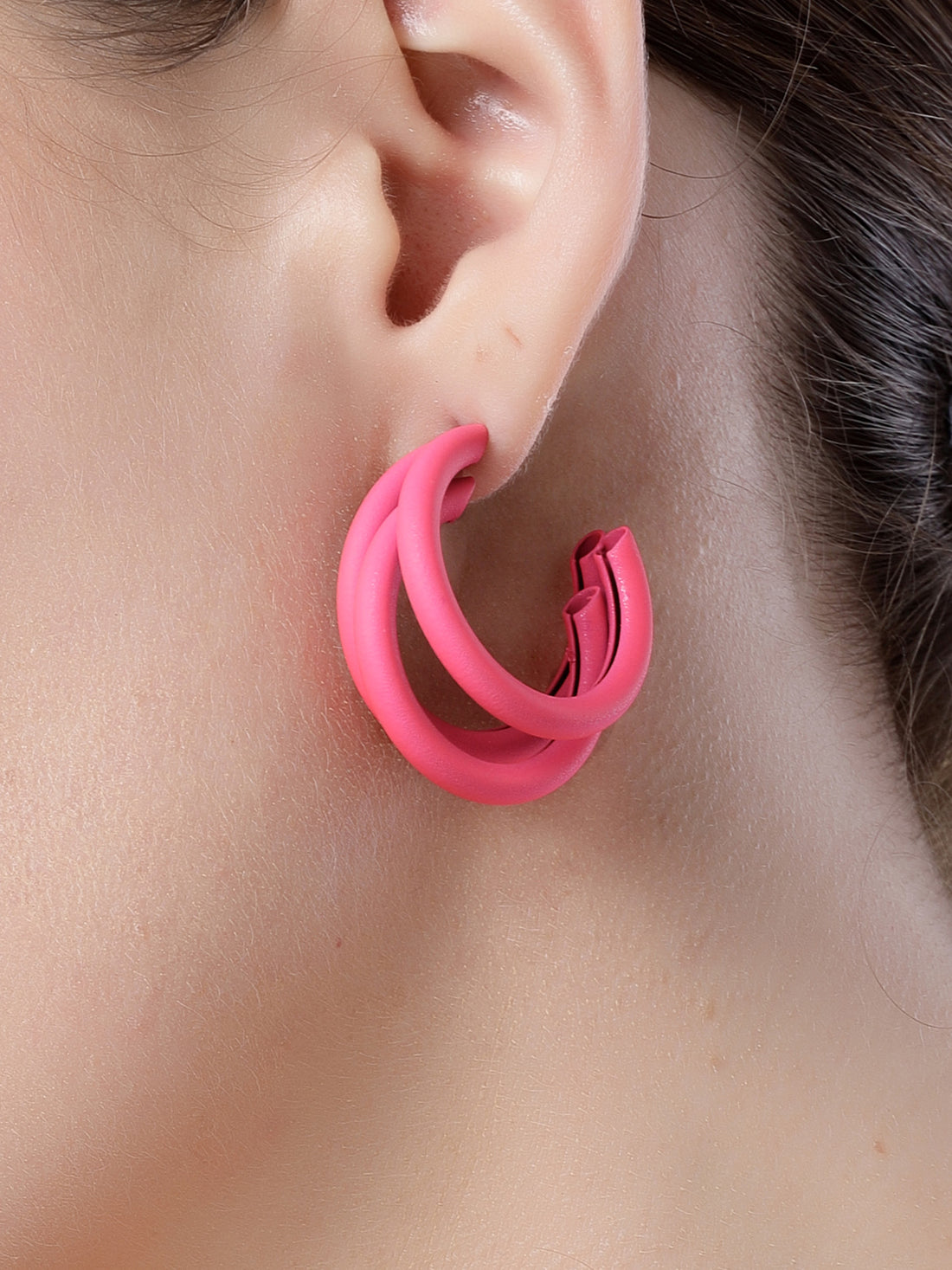 Bohey by KARATCART Matte Finish Pink Half Hoop Earrings