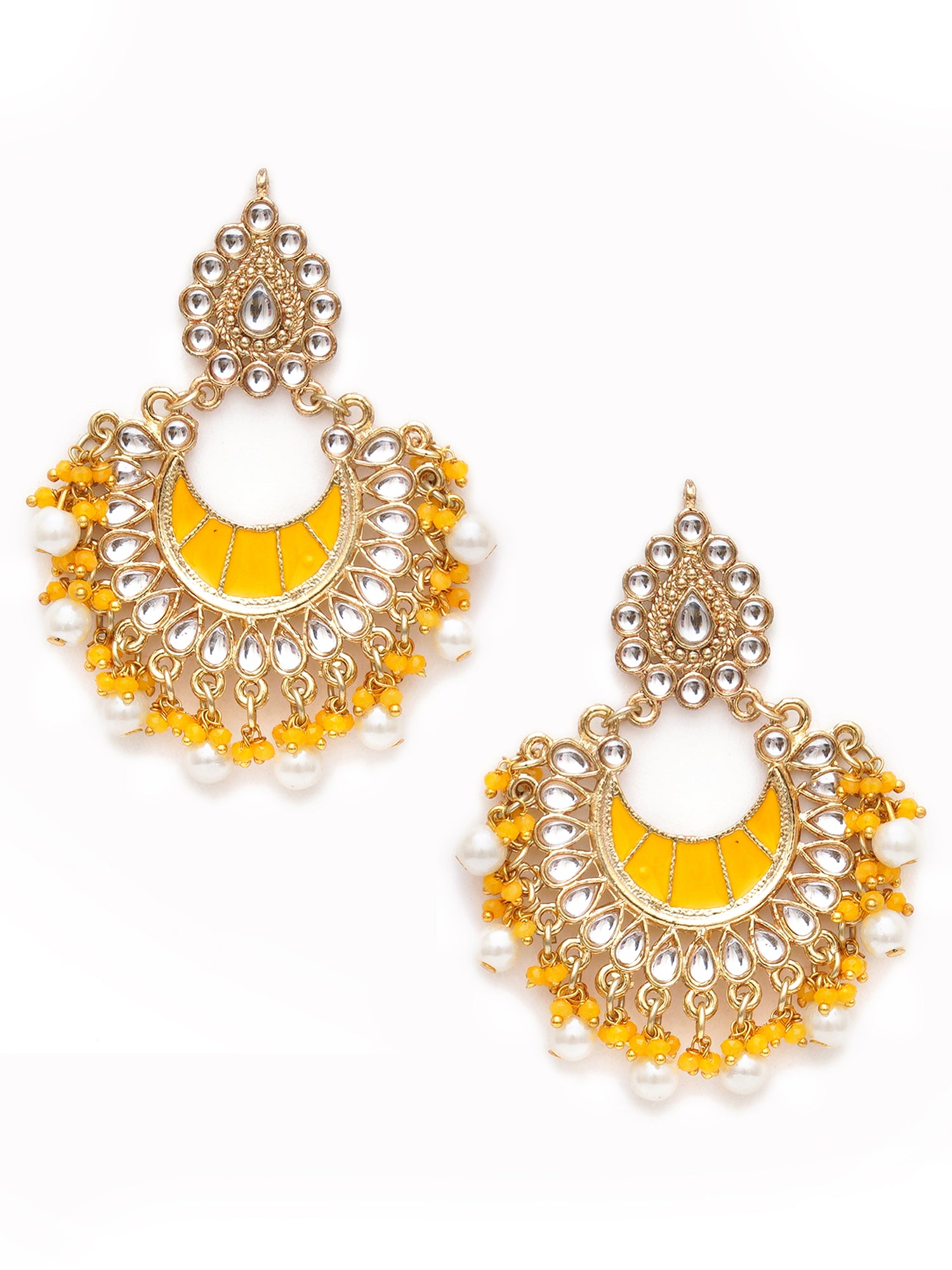 Karatcart Gold Plated Yellow Meena Kundan Chandbali Earrings for Women - view 3