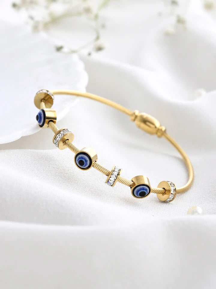 Bohey by KARATCART Gold Plated CZ Evil Eye Bracelet for Women