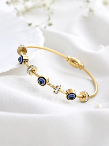 Bohey by KARATCART Gold Plated CZ Evil Eye Bracelet for Women