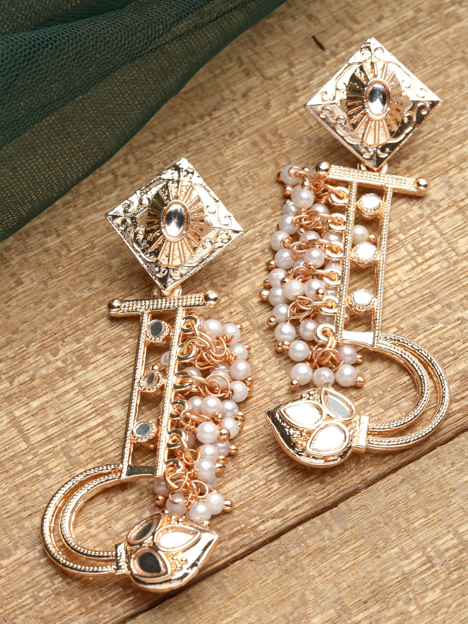 Karatcart Rose Gold Plated Mirror Studded Pearl Dangler Earrings for Women - view 3