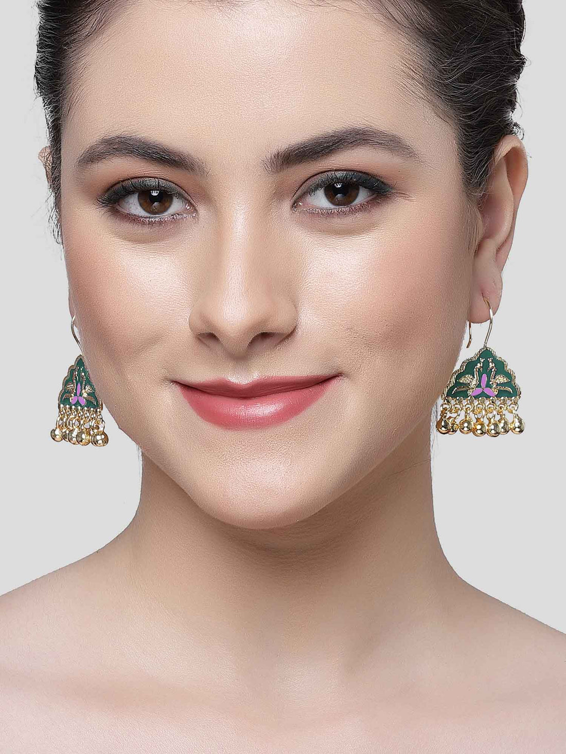 Karatcart Gold Plated Green Meena Peacock Design Drop Earring for Women