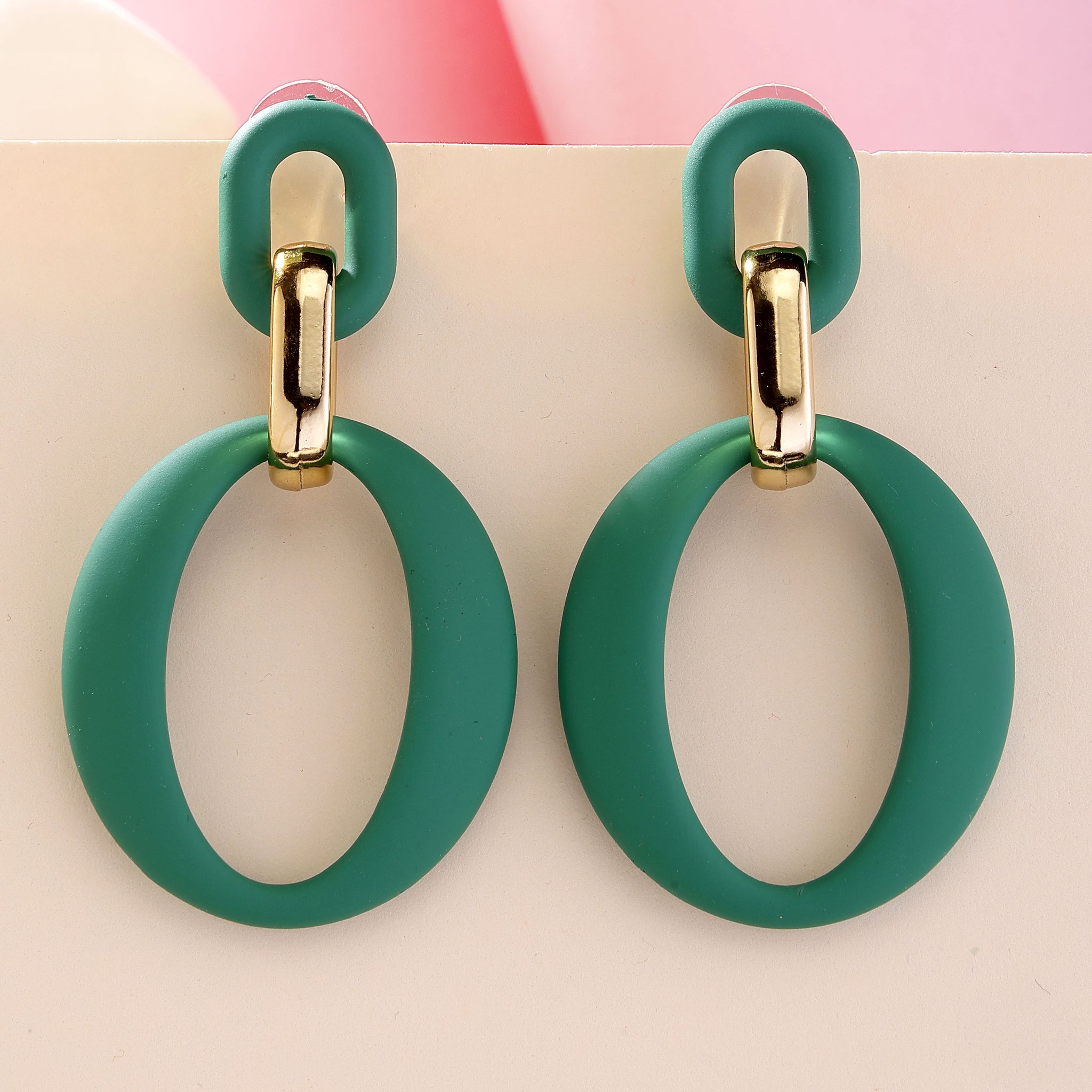 Bohey by KARATCART Matte Finish Green Linked Dangler Earrings for Women