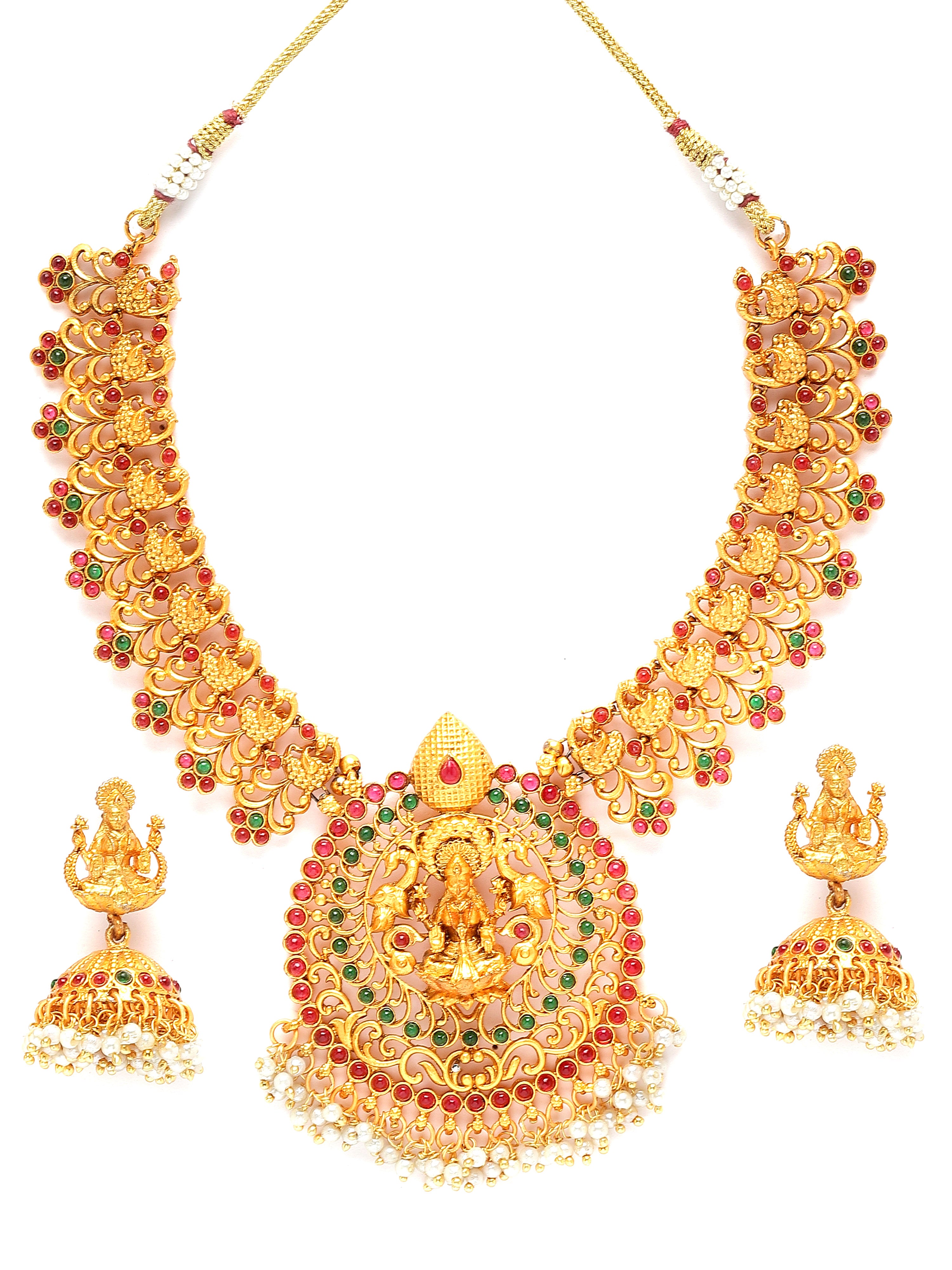 Karatcart Gold Plated Laxmi Mata and Peacock Design Temple Jewellery Set for Women - view 4