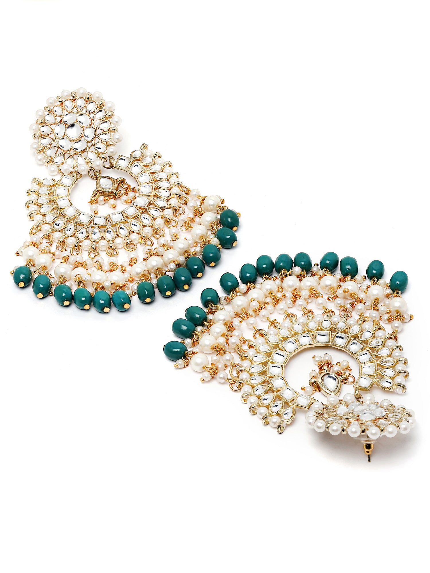 Karatcart Gold Plated Green Tumble and Pearl Studded Kundan Dangler Earrings for Women - view 5