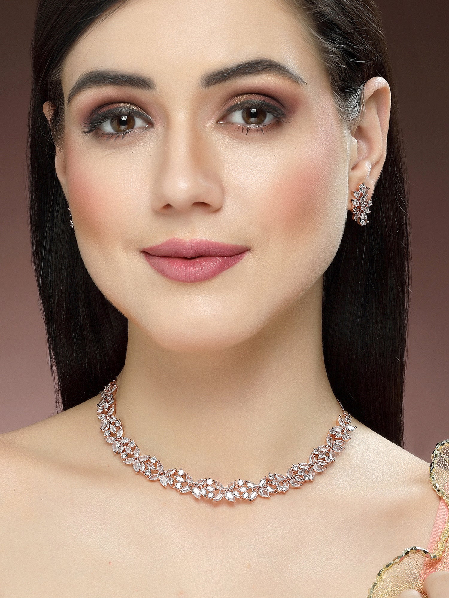 Karatcart Rose Gold Plated American Diamond Necklace Set for Women - view 2