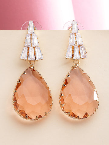 Bohey by KARATCART Gold-Plated Contemporary Peach Drop Earrings for Women