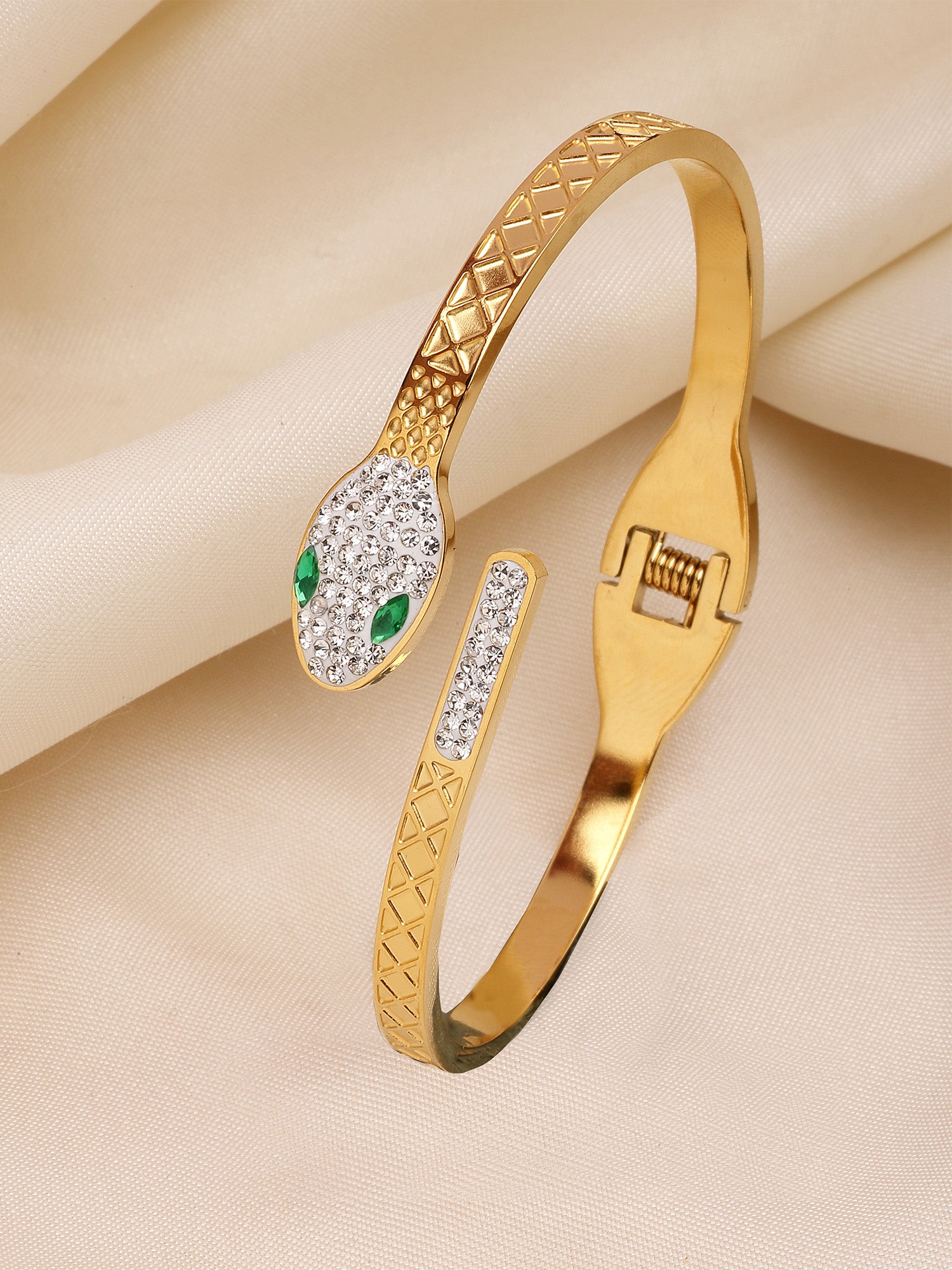 Bohey by KARATCART Gold-Plated Snake Design Cubic Zirconia Studded Bangle-Style Bracelet for Women