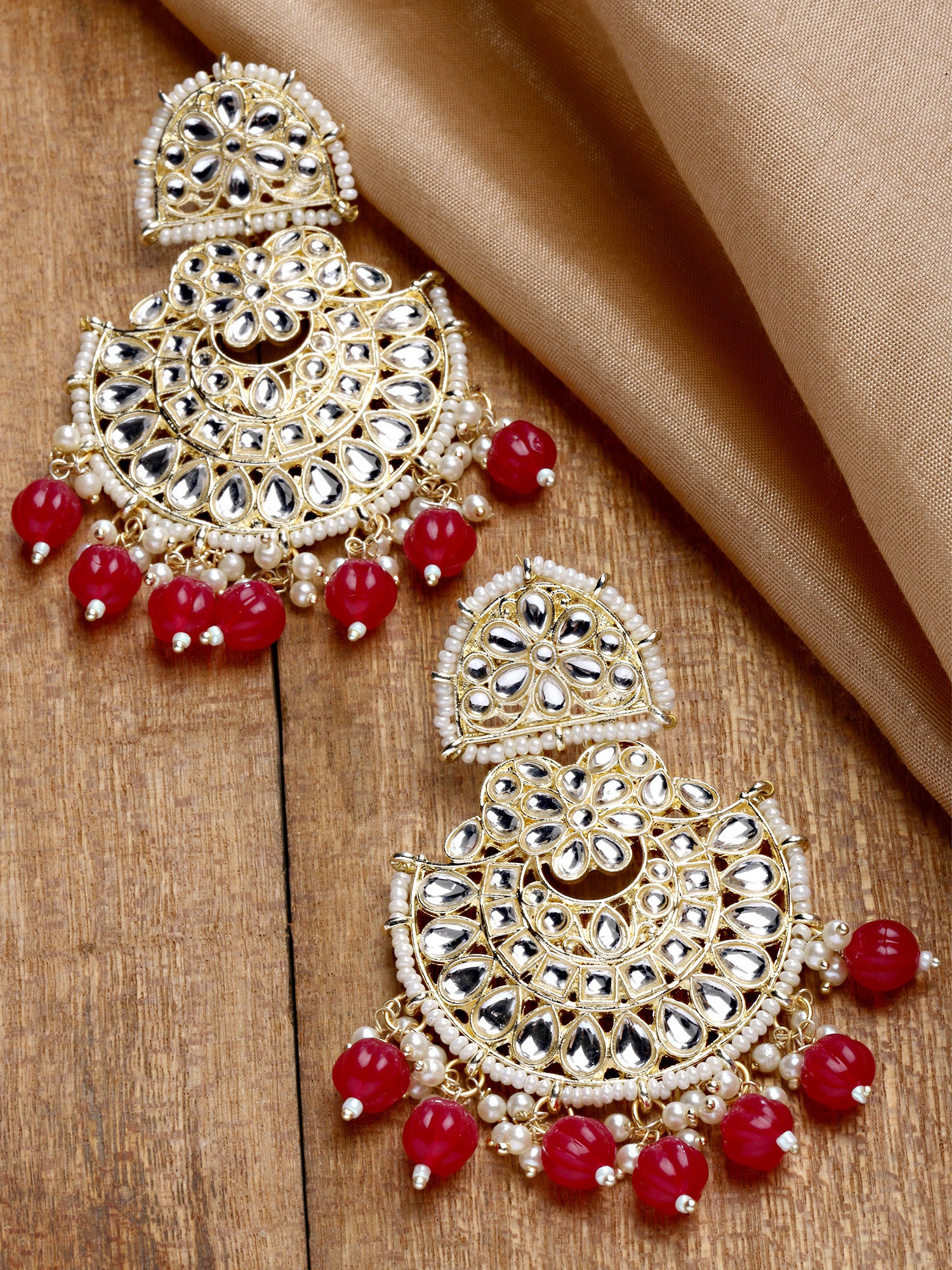Karatcart Gold Plated Red Beads and Kundan Studded Dangler Earrings for Women - Image 1
