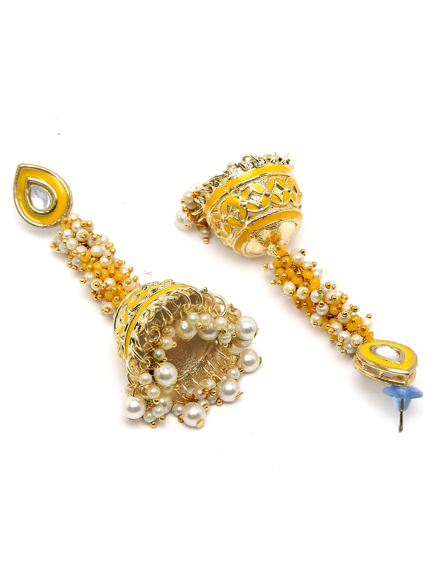 Karatcart Gold Plated Yellow Meena Kundan Jhumki Earrings for Women - view 5