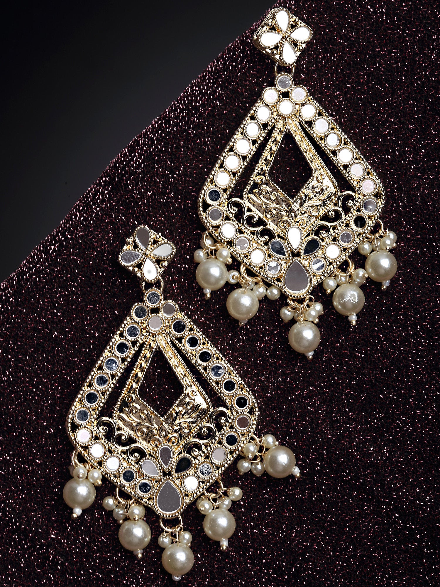 Karatcart Gold Plated Mirror Studded Diamond Shape Dangler Earrings for Women - Image 1