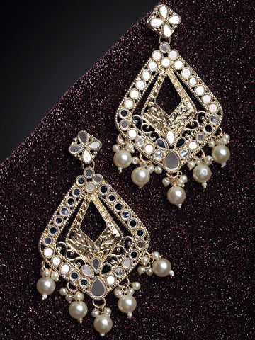 Karatcart Gold Plated Mirror Studded Diamond Shape Dangler Earrings for Women